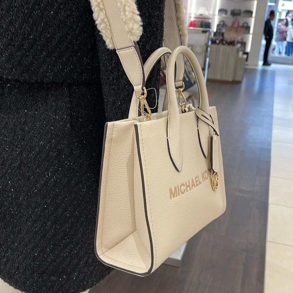 Michael Kors Mirella Small Pebbled Leather Shopper Top Zip Crossbody XBody Bag